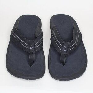 OluKai Hokua Sandals Men Size 13 Black Toe Post Comfort Flip Flop 10161-4042 New